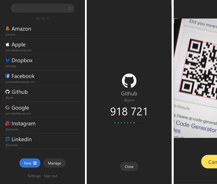 Your 2FA accounts in one place, generating live one-time codes on demand