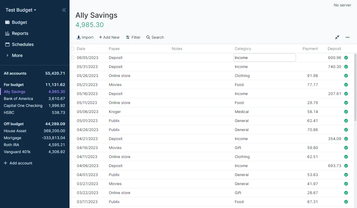 Fast transaction register with rules and reconciliation
