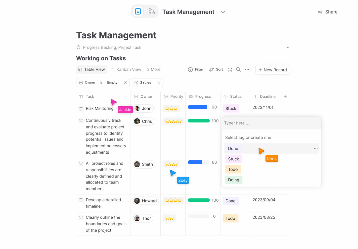 Databases: table, kanban and grid views over your pages