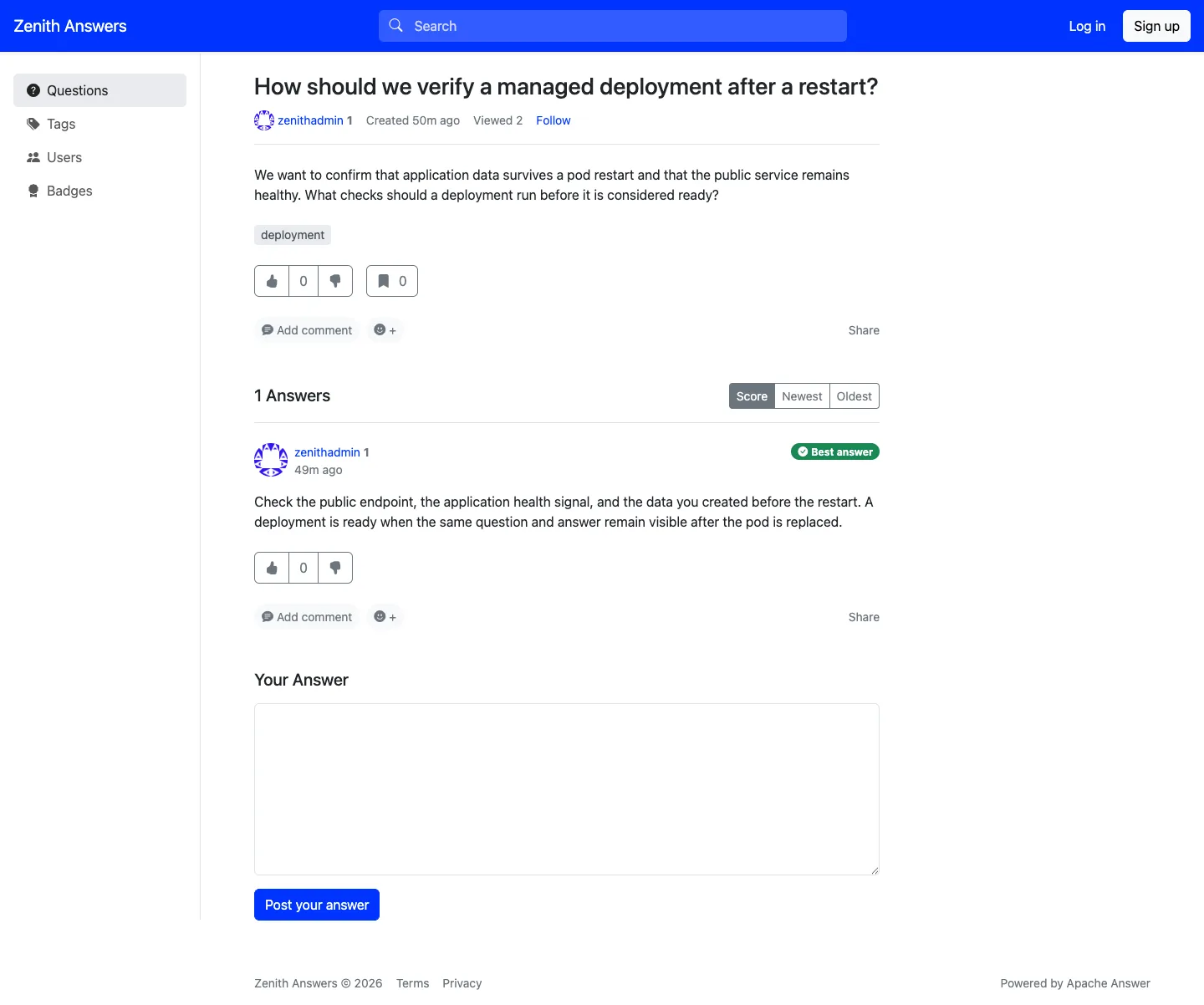 A solved question with its accepted answer and discussion
