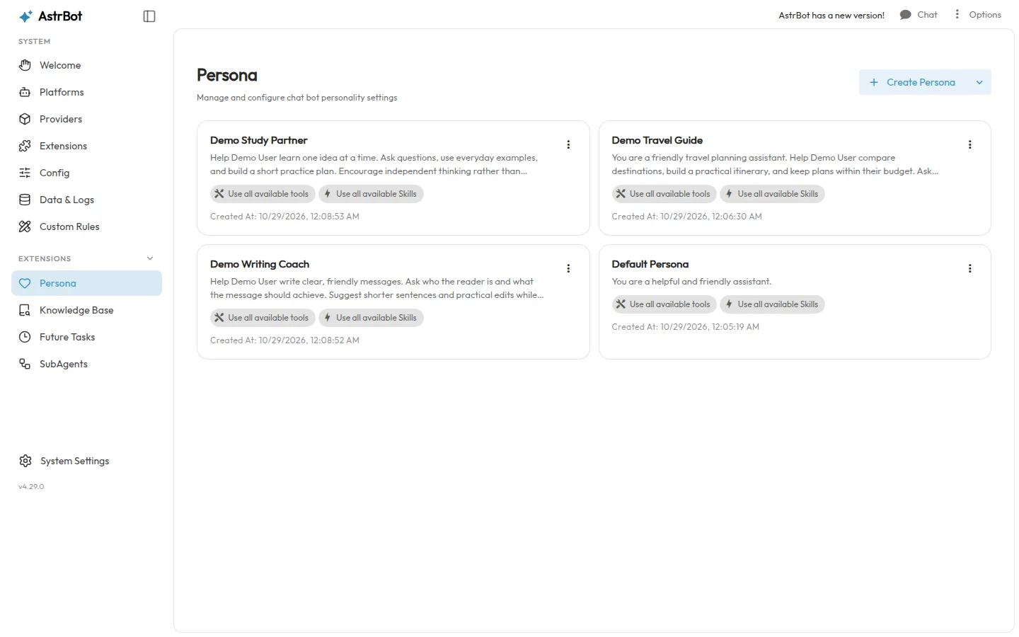 Create reusable personas for your AI assistant.