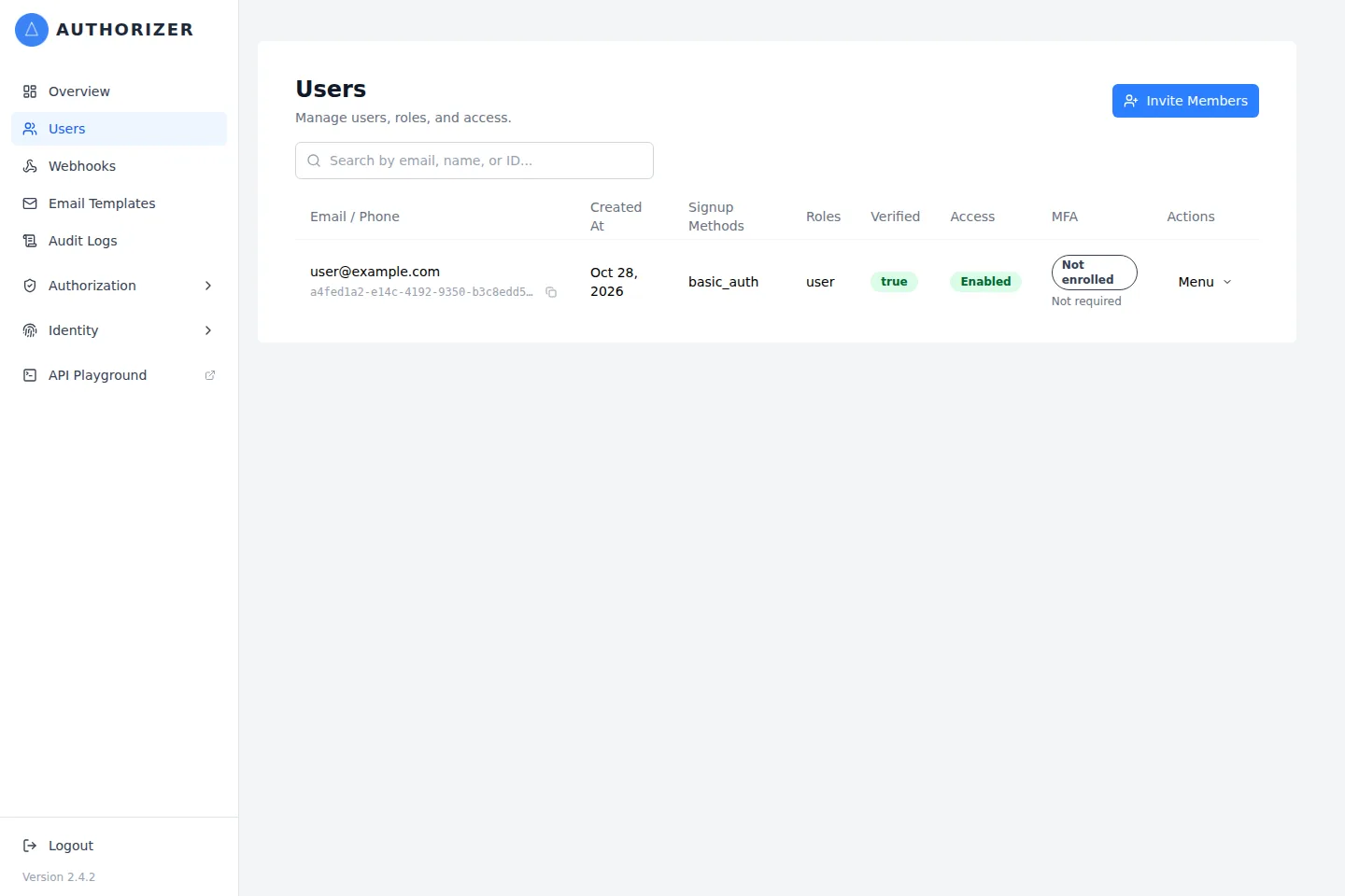 Manage application accounts in the Users dashboard.