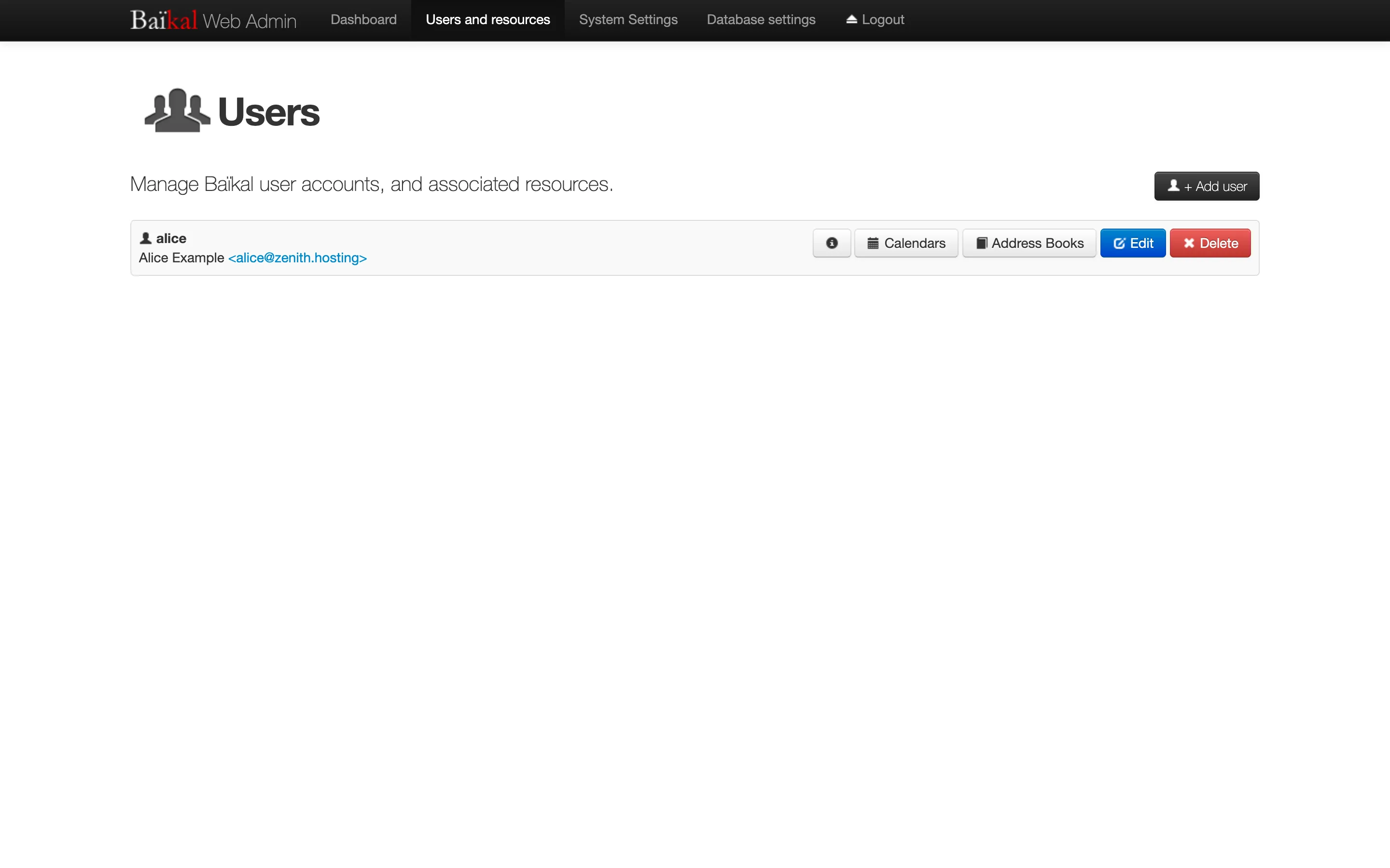 Every user gets their own calendars and address books, synced to all their devices