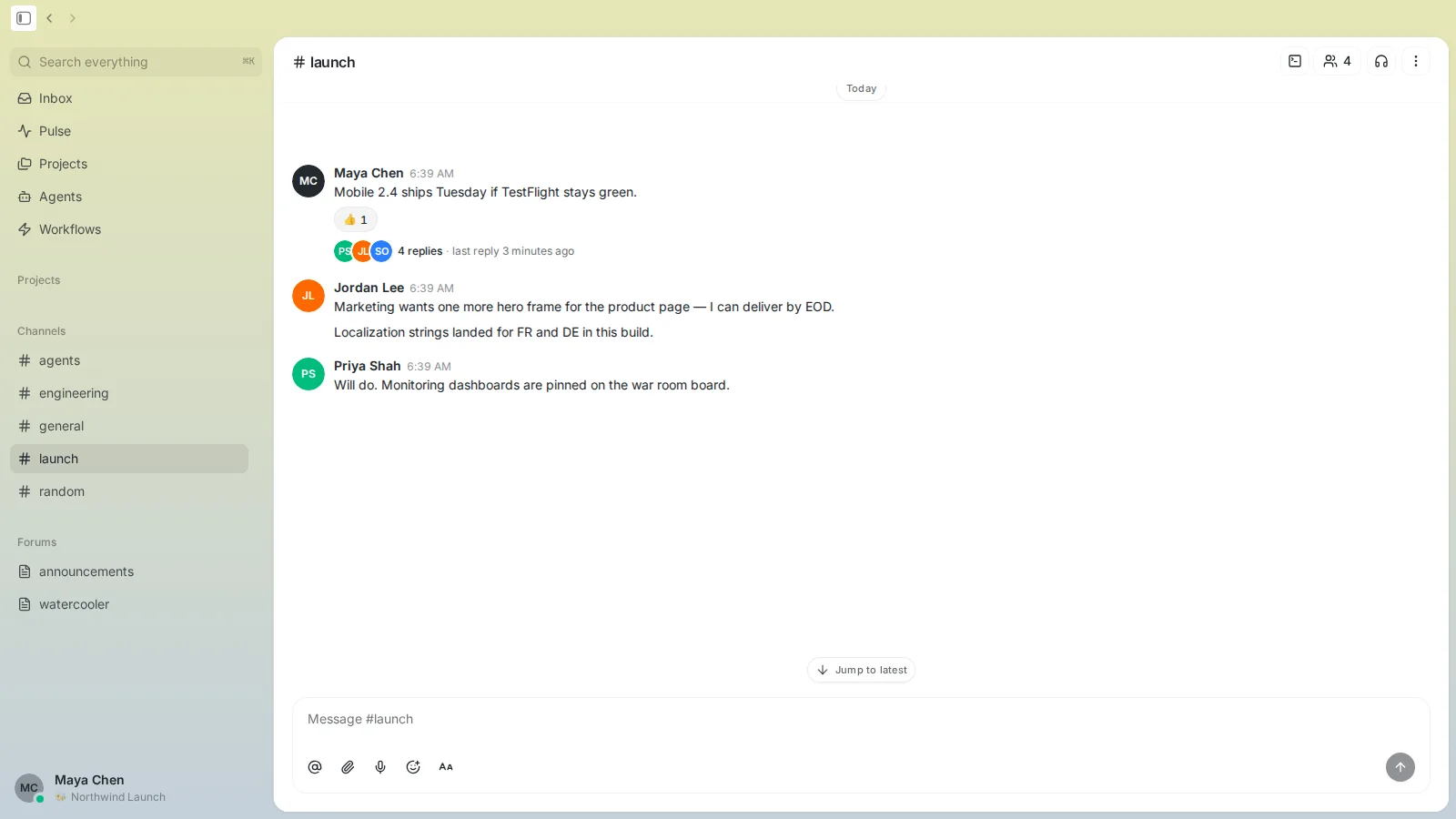 Release channel with live thread and reactions