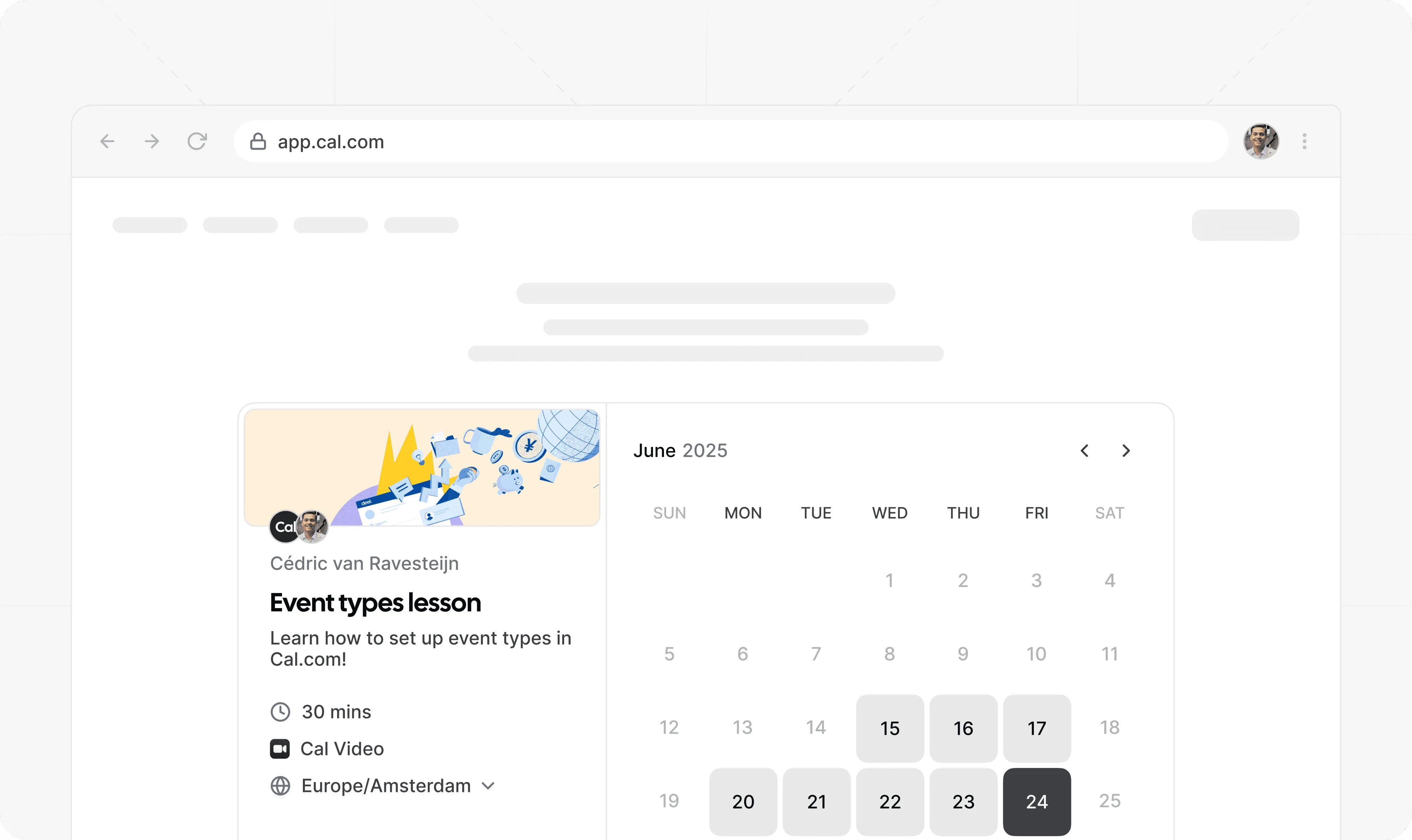 Public booking page with calendar date picker