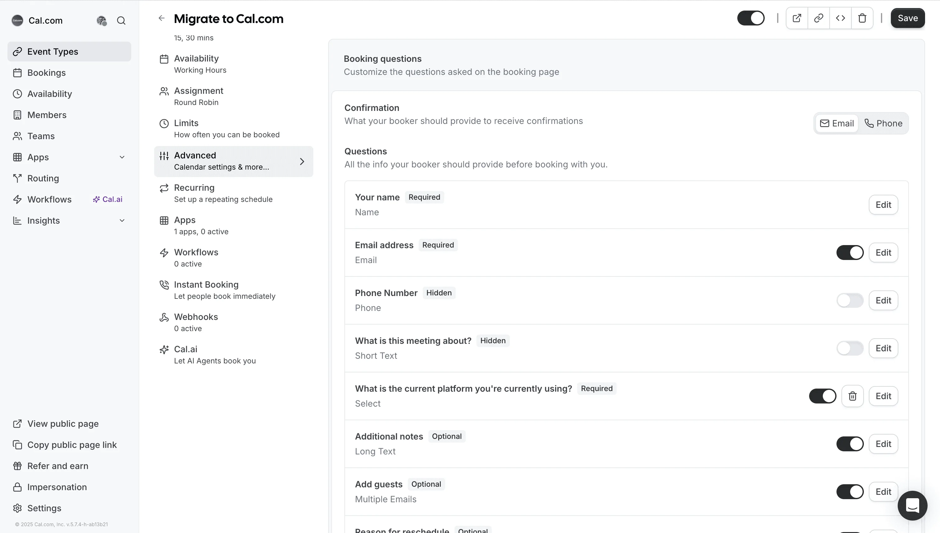 Booking form: custom questions and confirmation fields