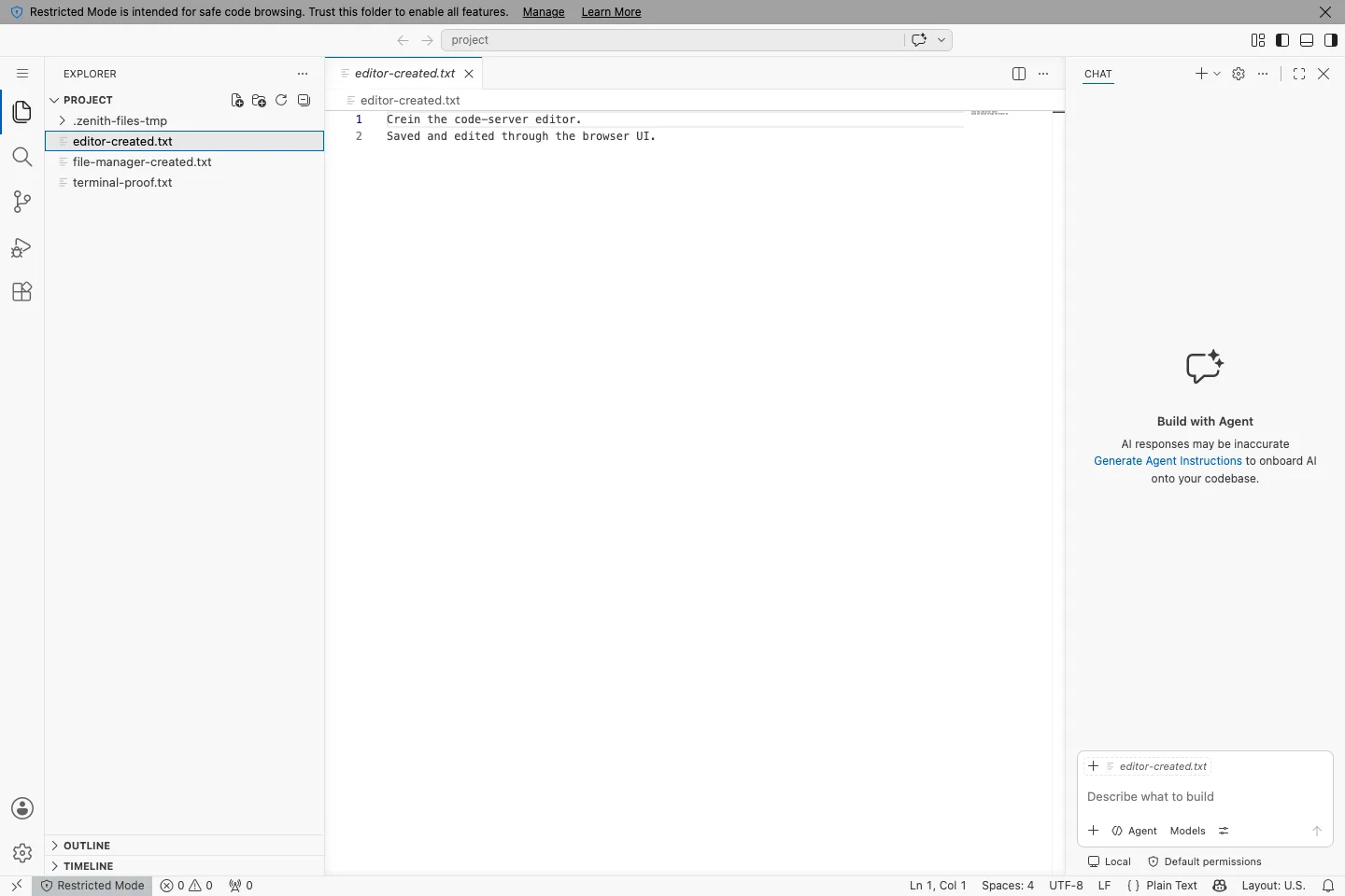 Edit a persistent project with VS Code's familiar explorer and editor