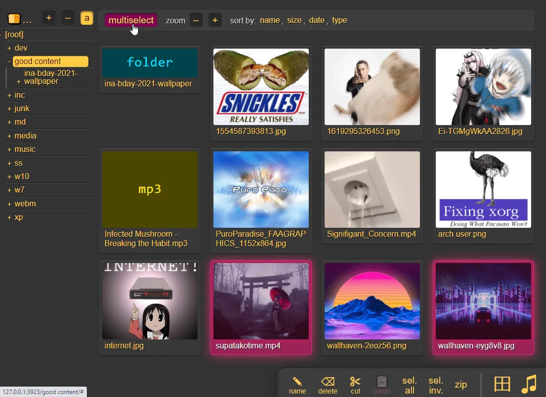 Browse images and media in a thumbnail gallery