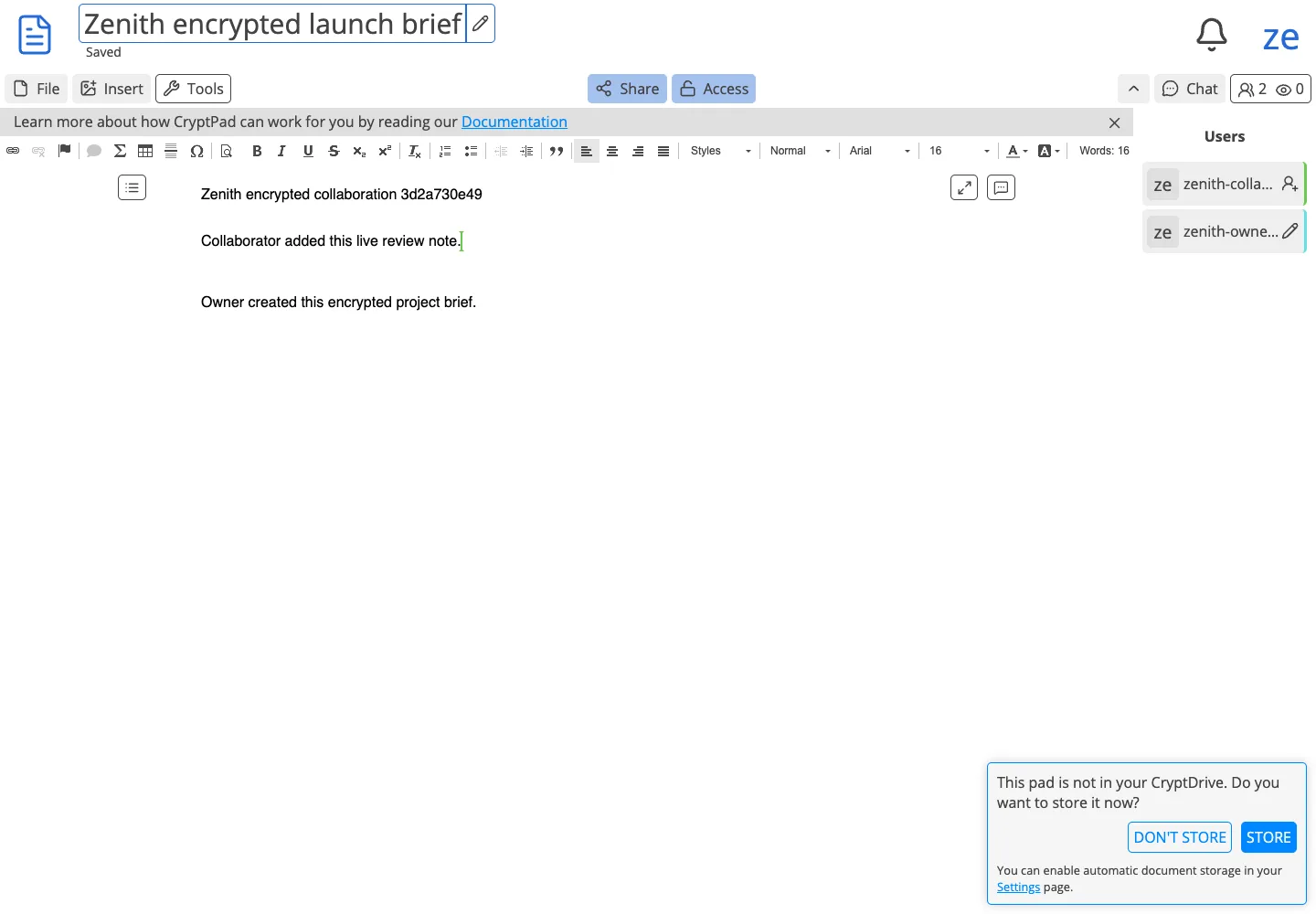 Edit an end-to-end encrypted rich-text document with collaborators in real time.