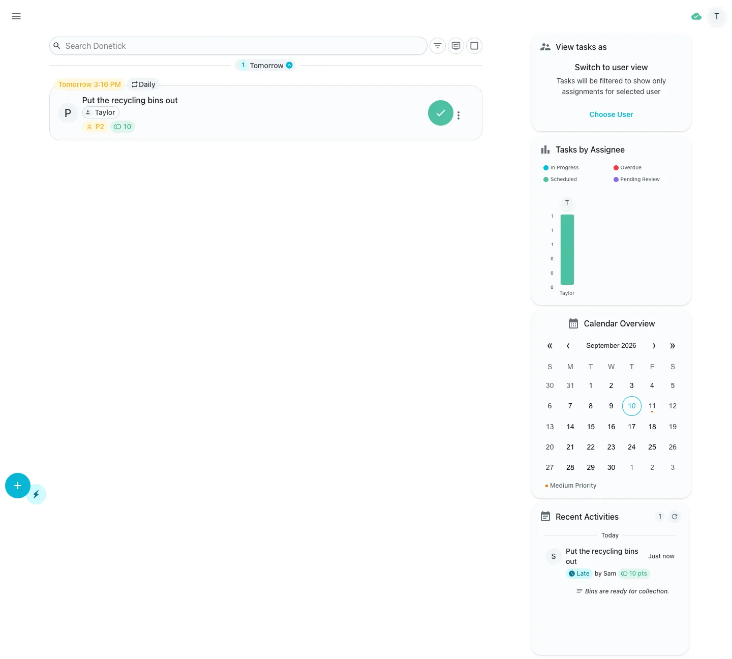 A household chore list with recurring schedules and member assignments