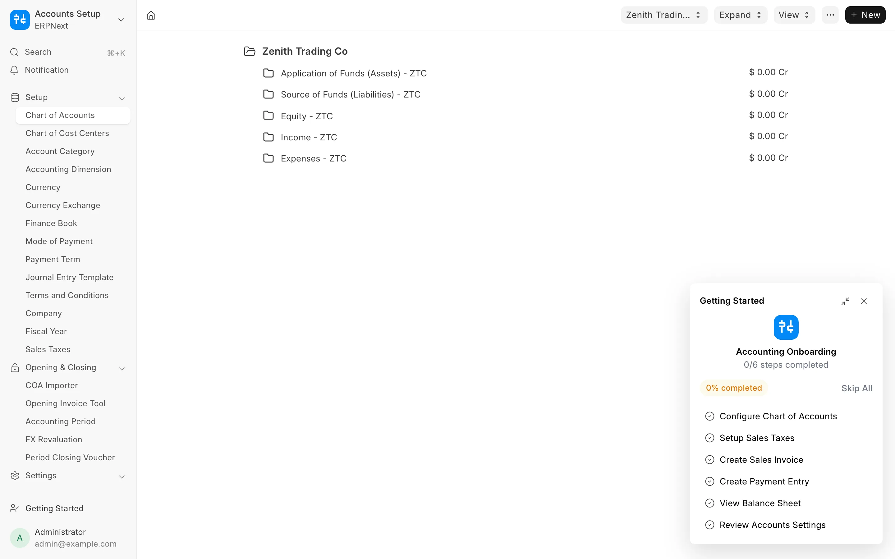 Accounting: invoices, payments, chart of accounts and financial statements