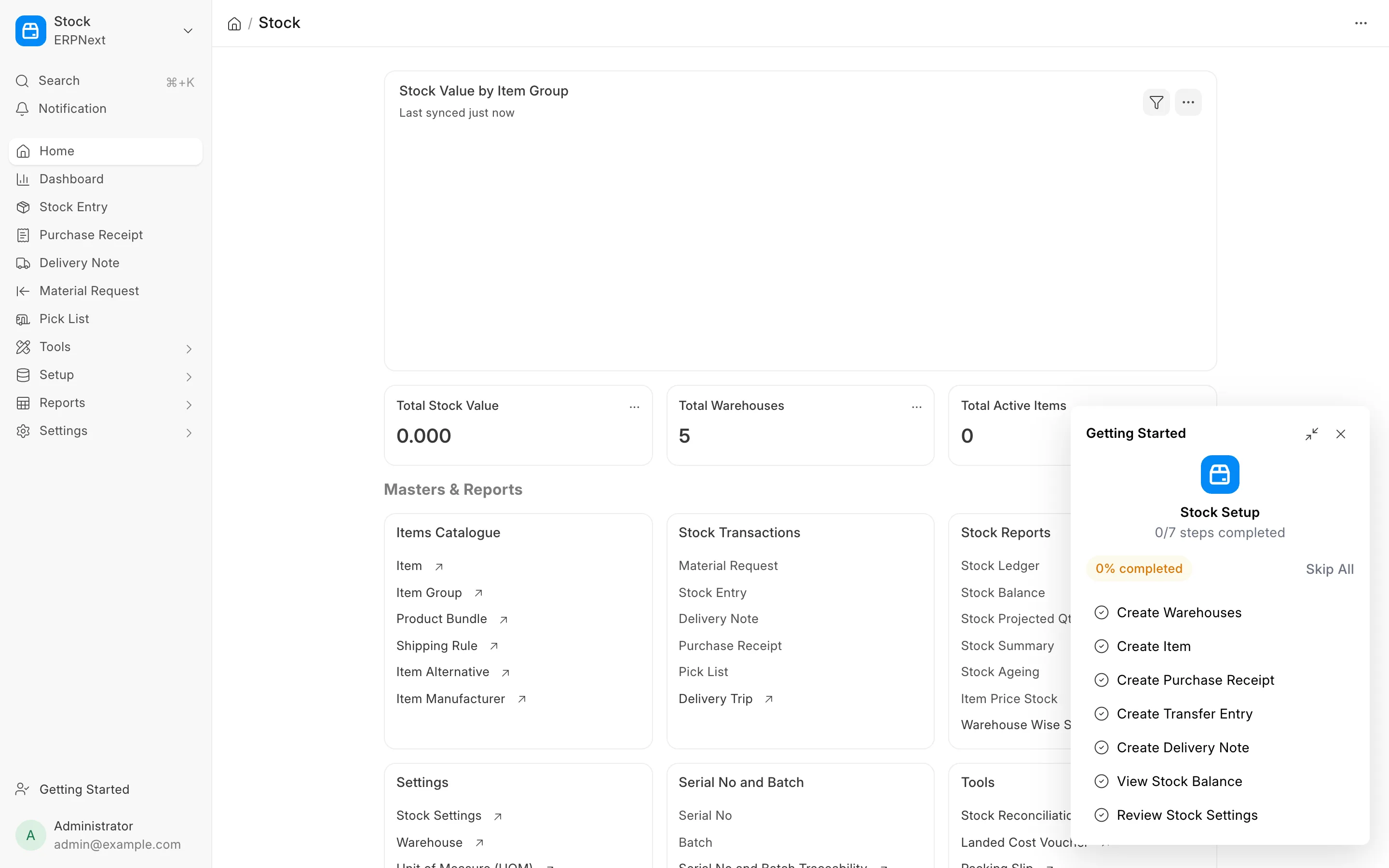Stock & inventory: items, warehouses and stock movements
