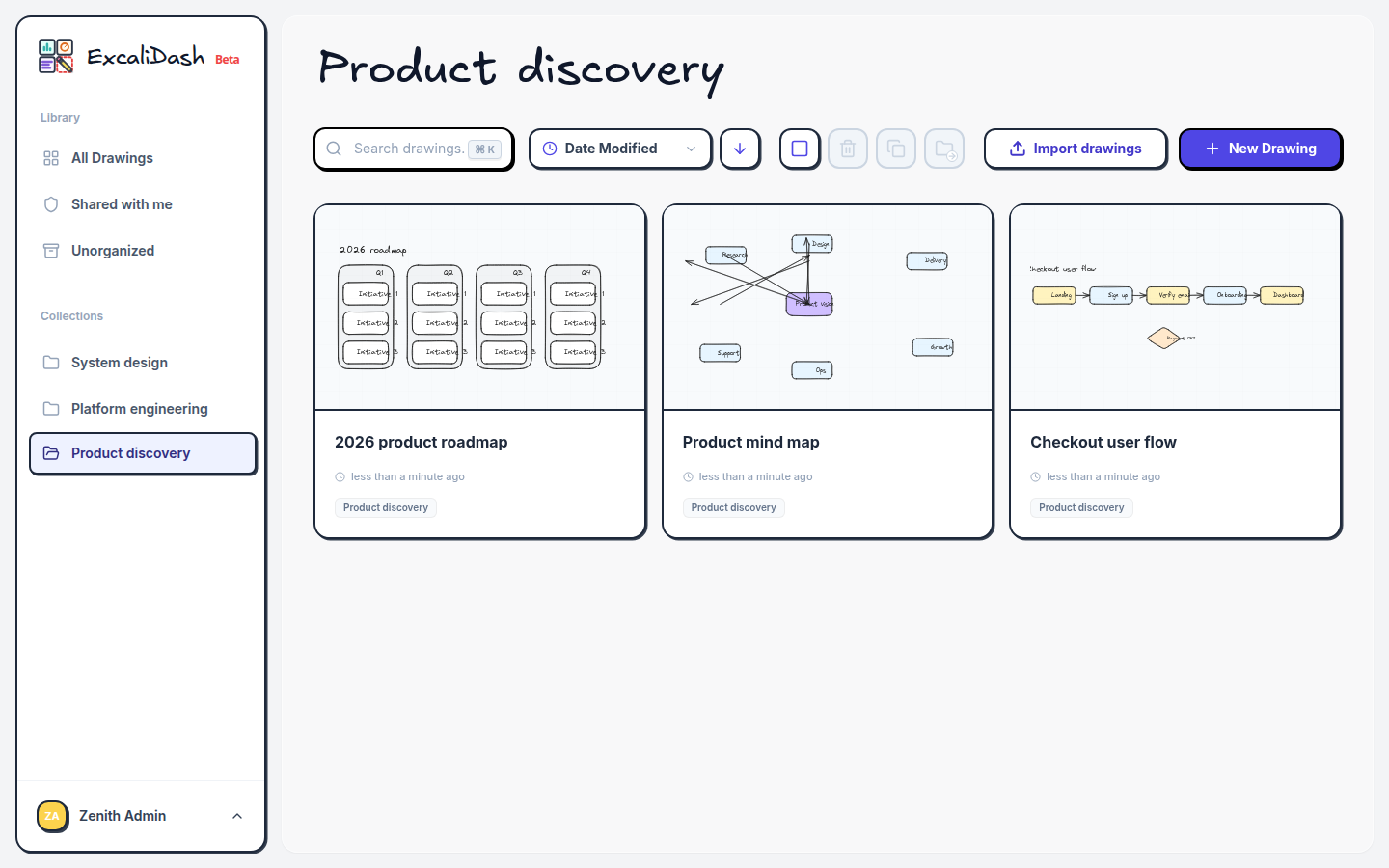 Collections that group drawings by project or team