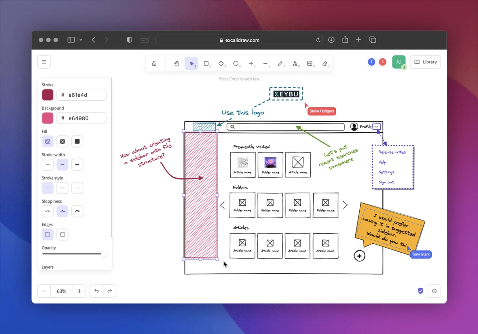 Whiteboard canvas with hand-drawn shapes, arrows, and diagrams