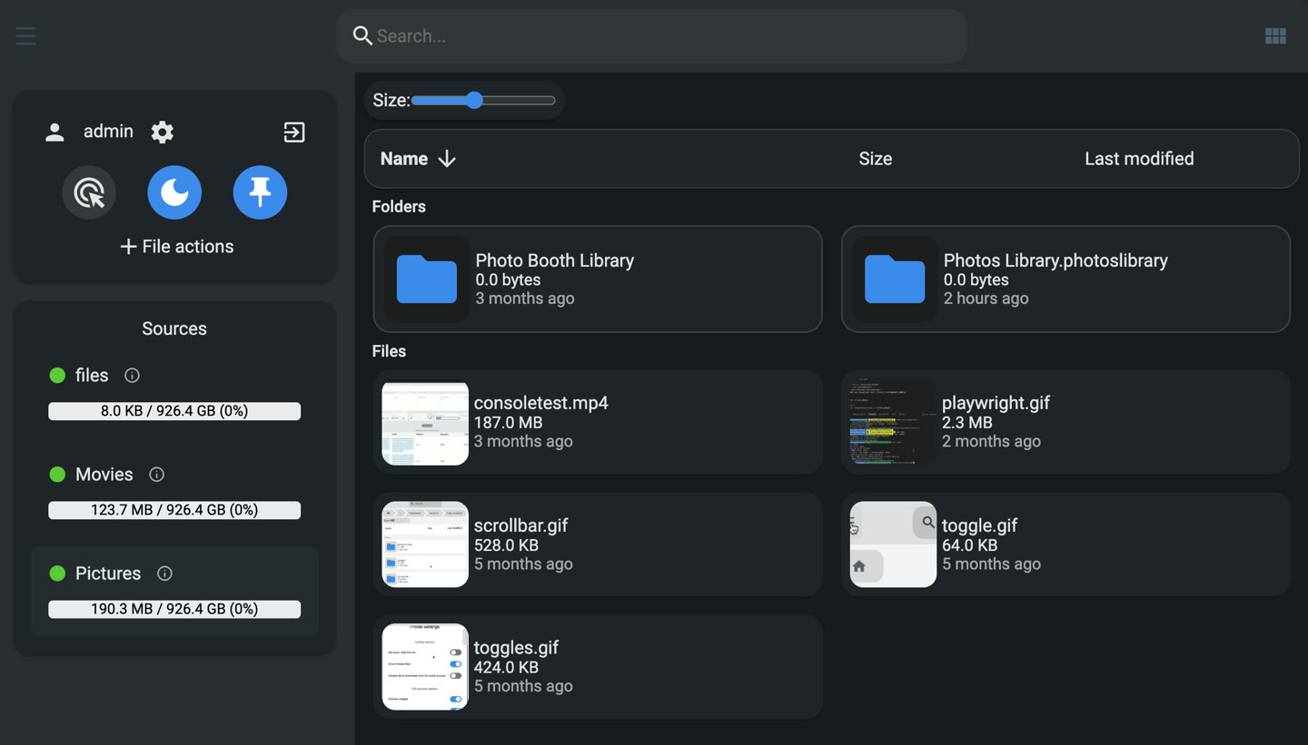 Browse, preview and manage files with thumbnails, search and sharing