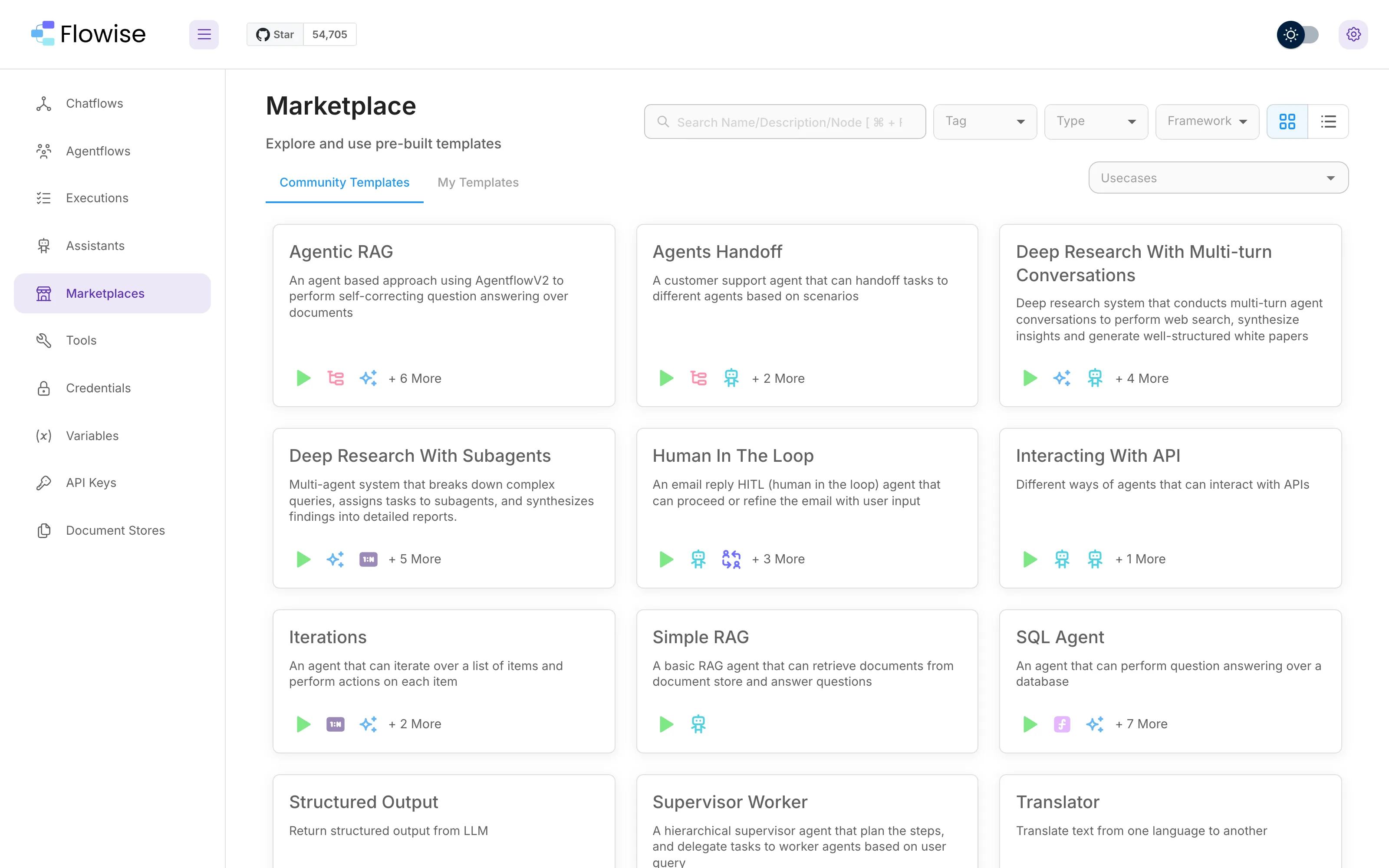 Start from a template in the built-in marketplace