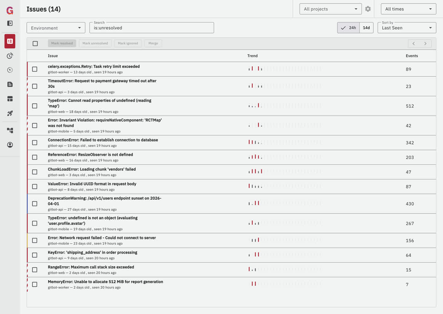 Triage and group errors in the issues list