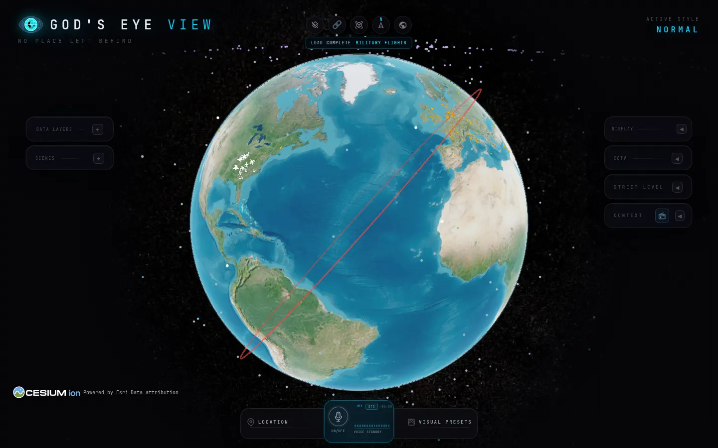 Live globe with aircraft and vessel layers enabled
