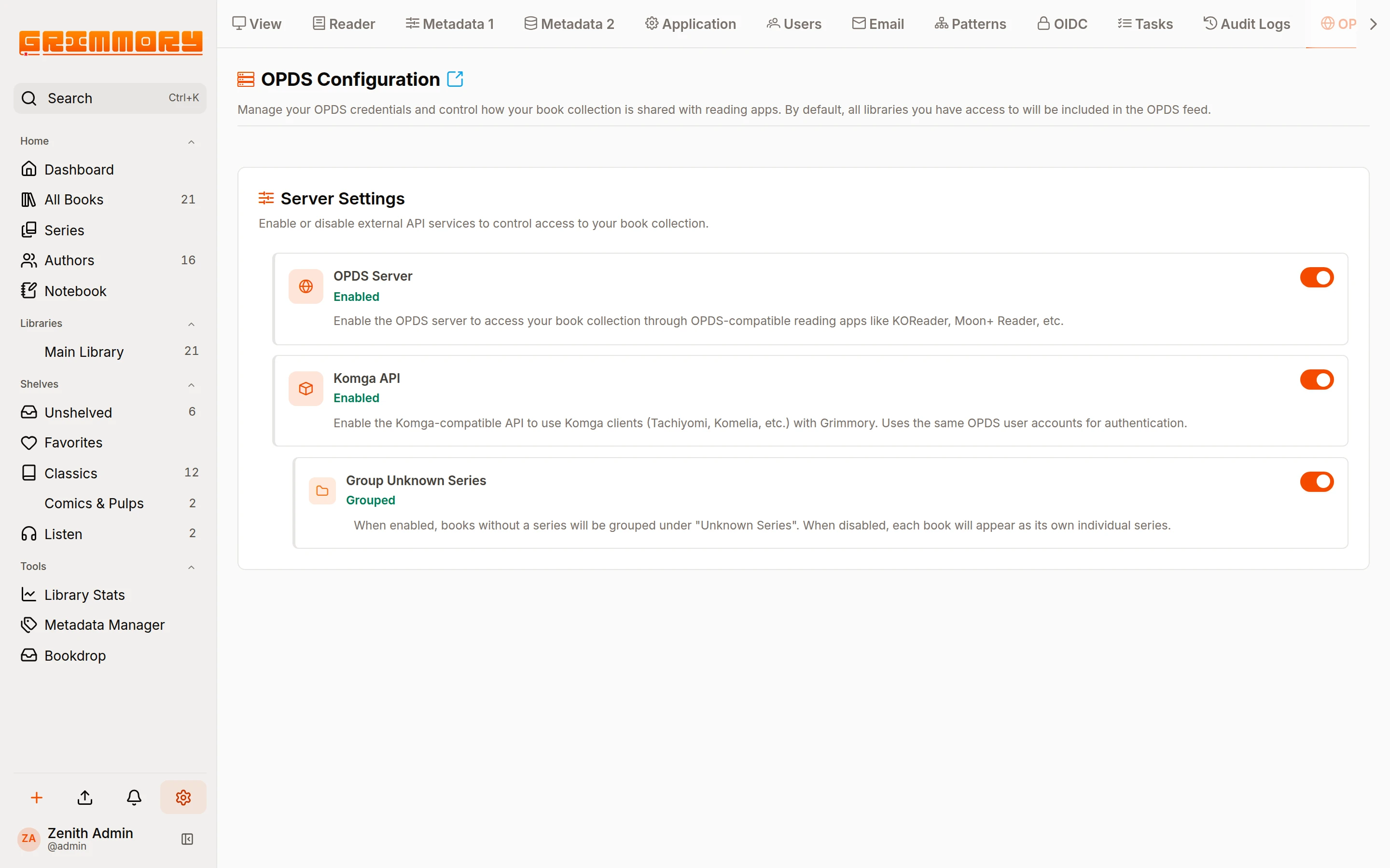 OPDS and Komga-compatible APIs enabled for Kobo, KOReader, and other reading apps