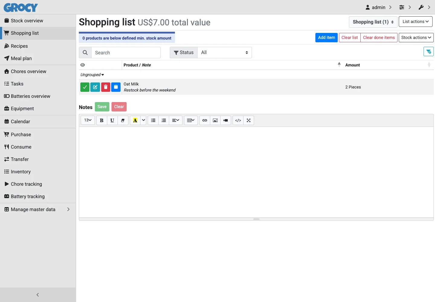 Keep household purchases organized in a shared shopping list.