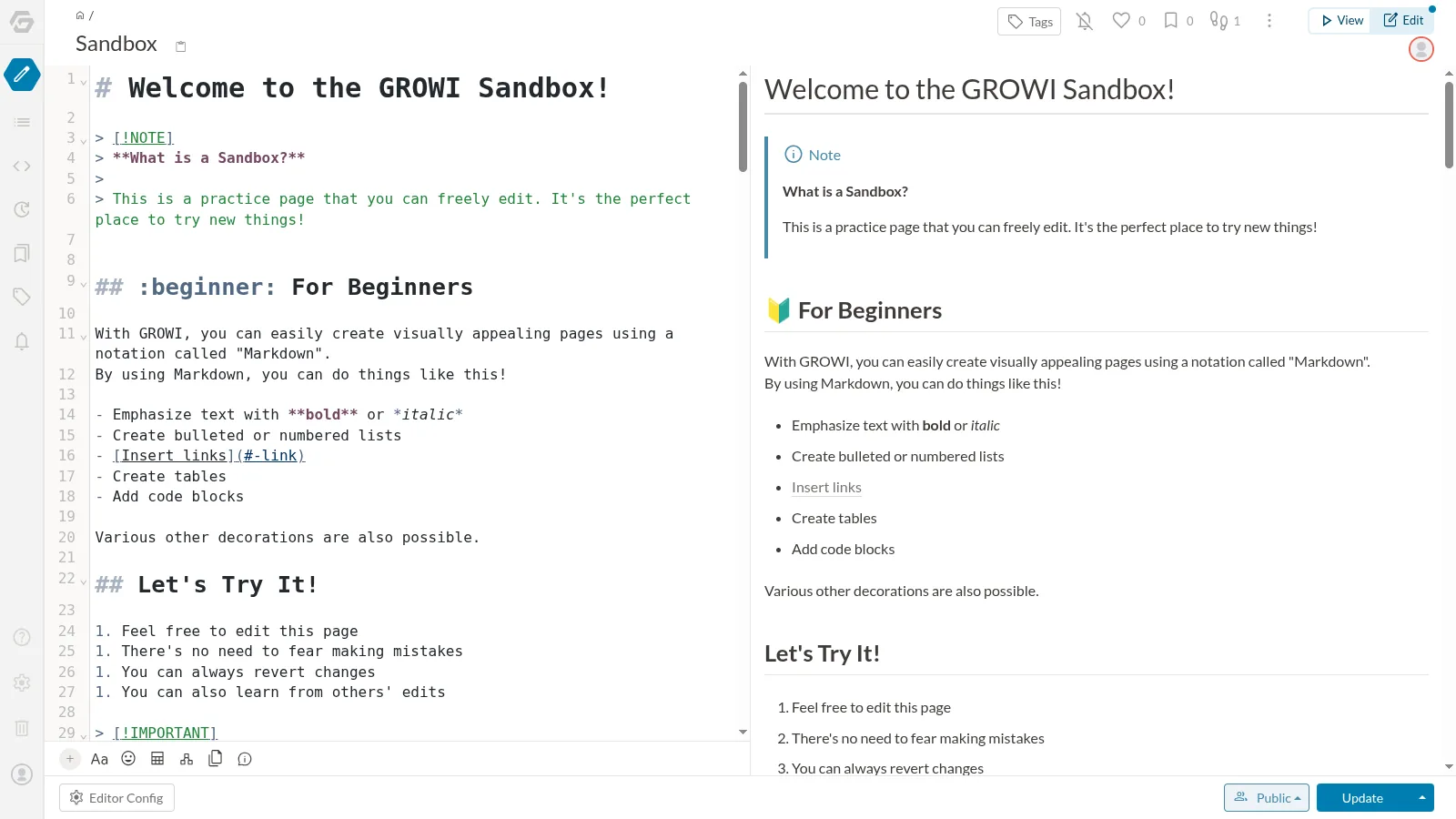Split-screen Markdown editor with live preview