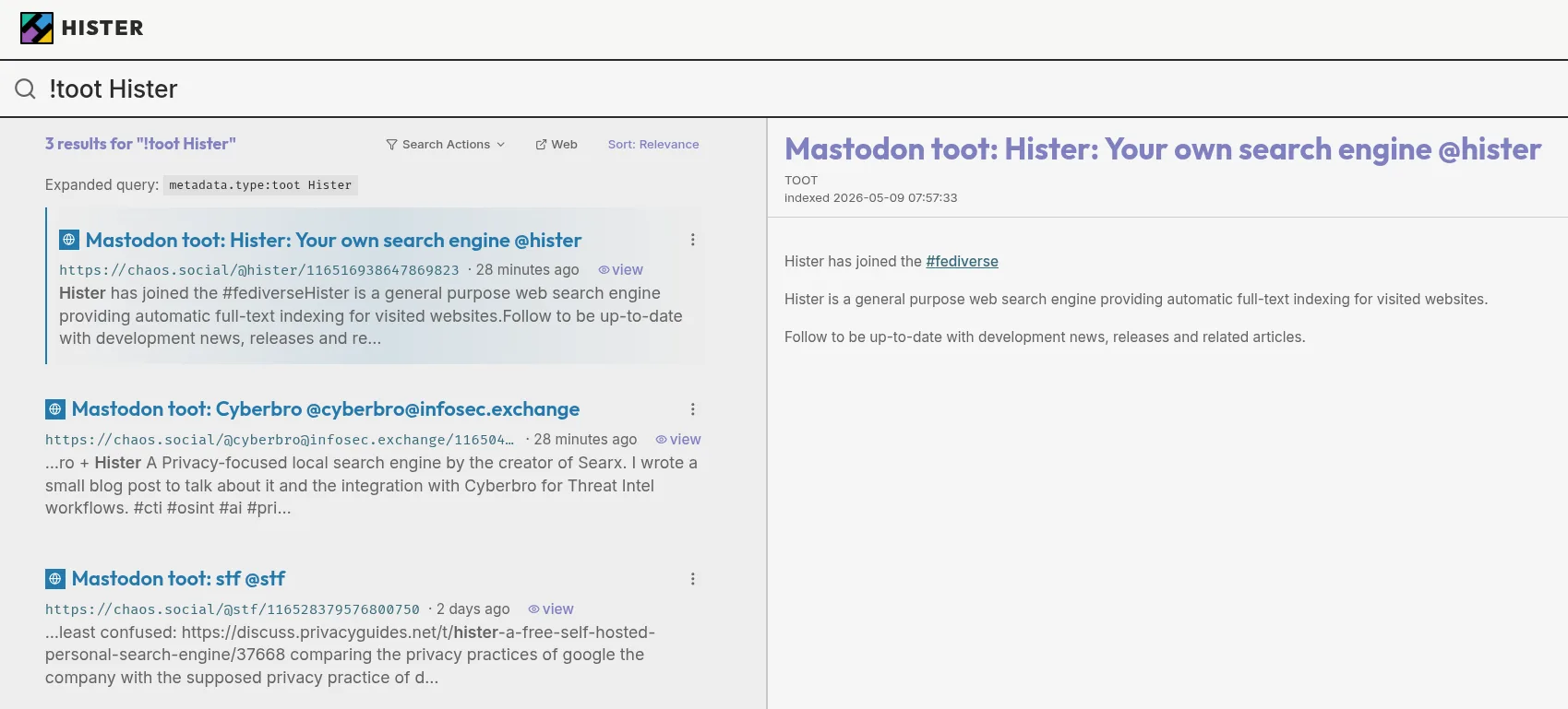 Search aliases filter indexed content with inline previews (upstream screenshot)
