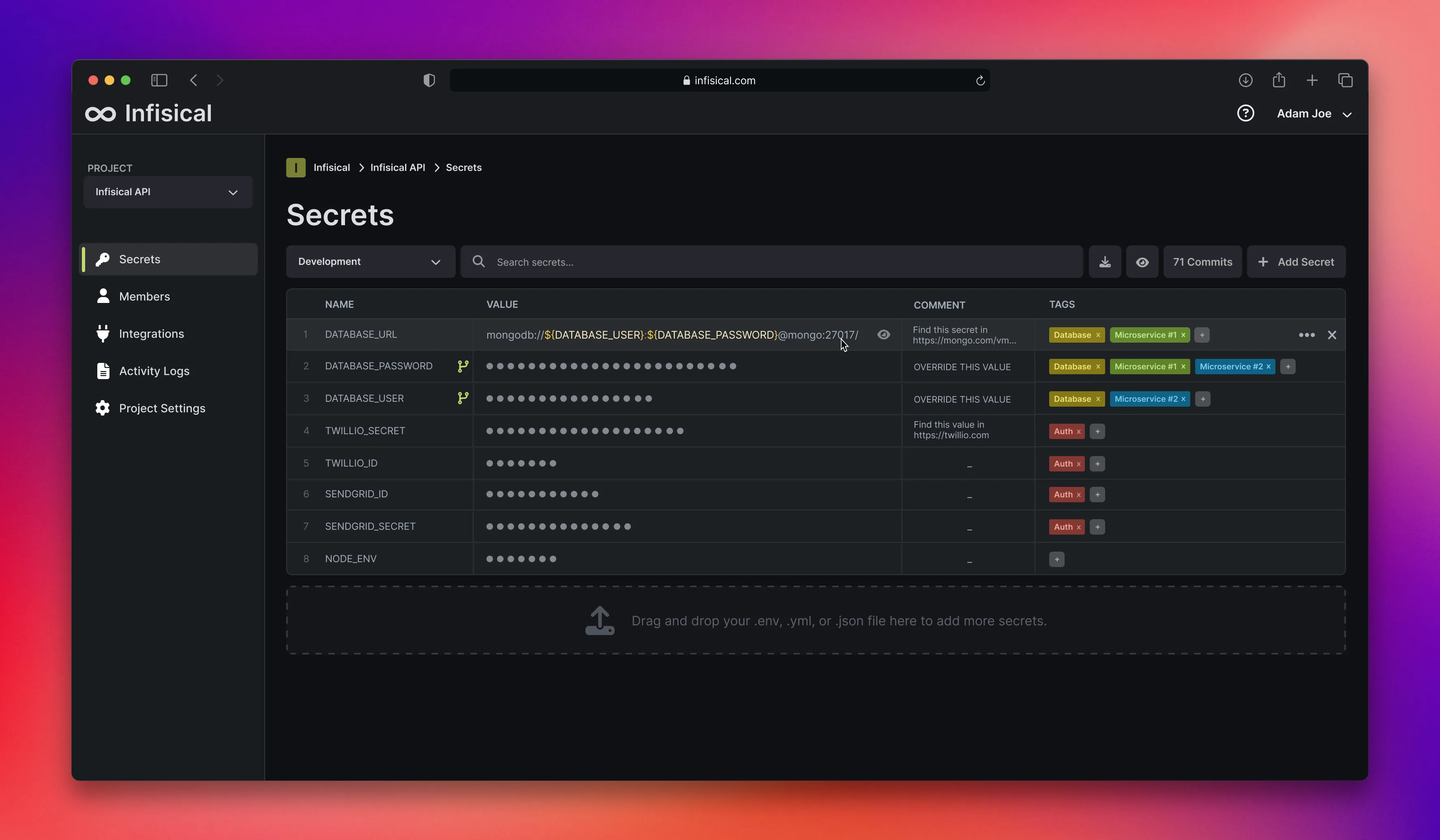 Secrets dashboard: manage environment variables and secrets across environments