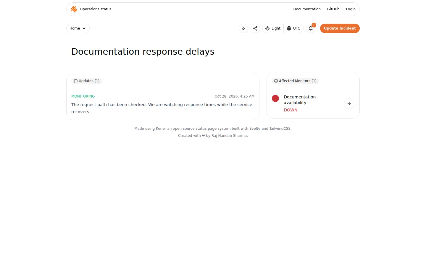 Track an incident and its timeline updates.
