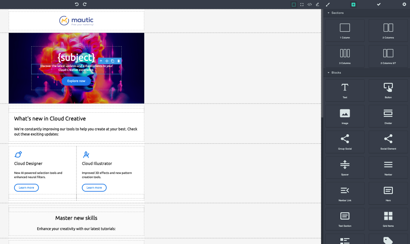 Design responsive emails and landing pages with the no-code builder