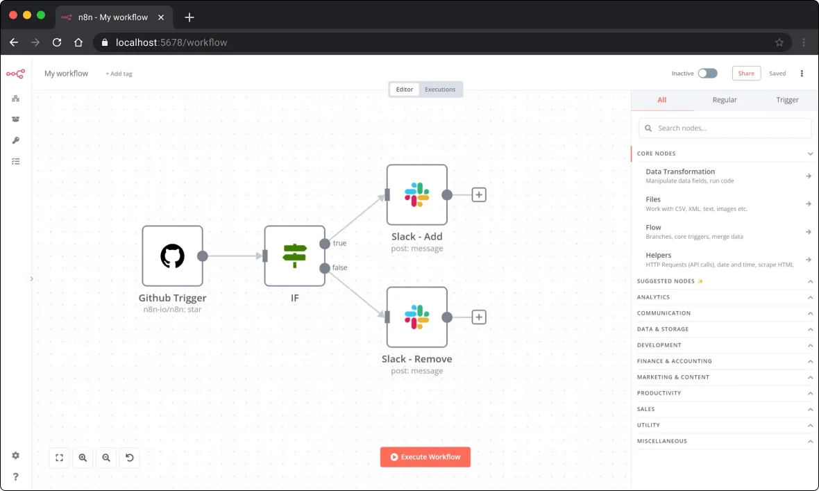 Canvas overview with multi-step automation flow