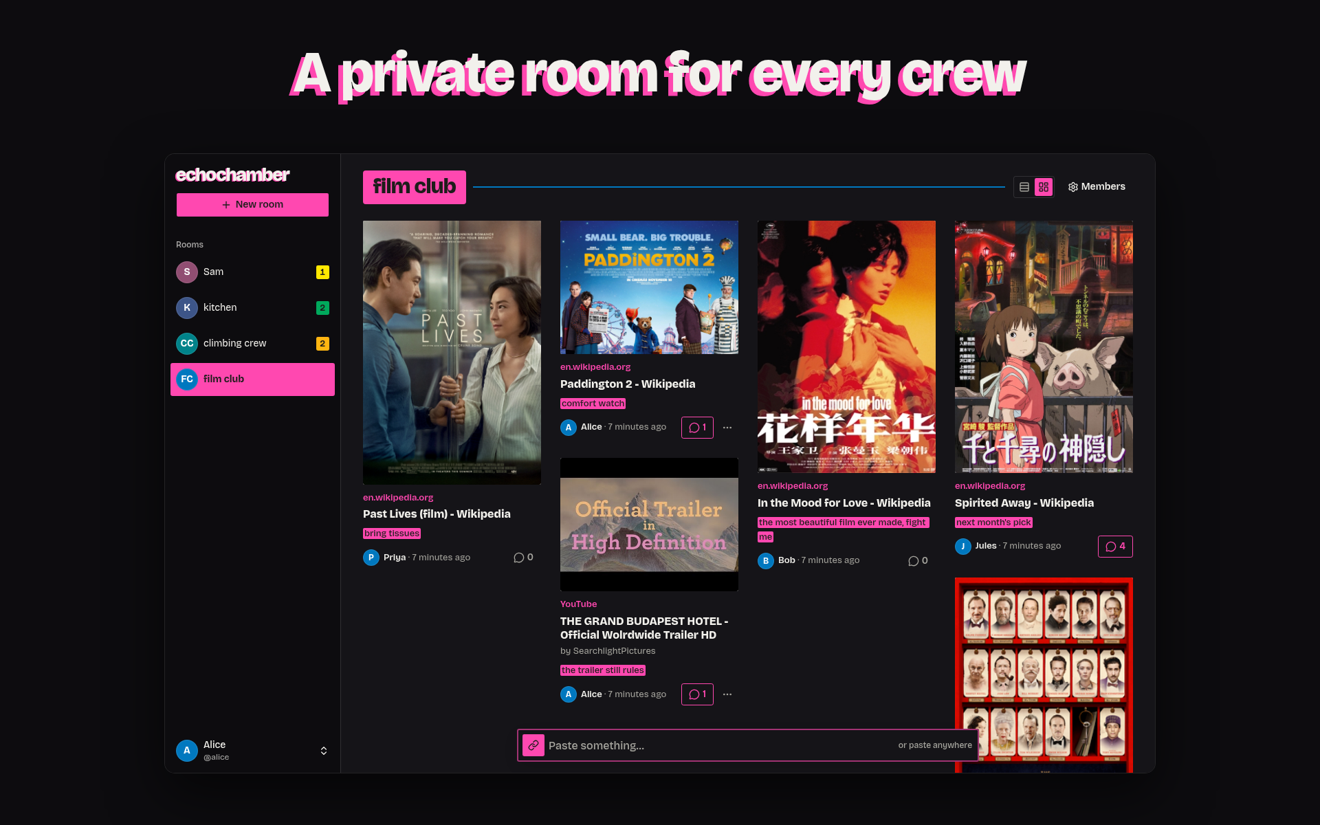 echochamber: A private room for every crew