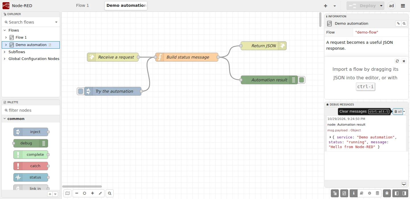 Inspect messages from a running automation in the debug sidebar.