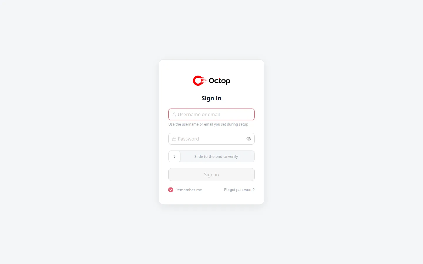 Web sign-in for the Octop dashboard on a verified deployment