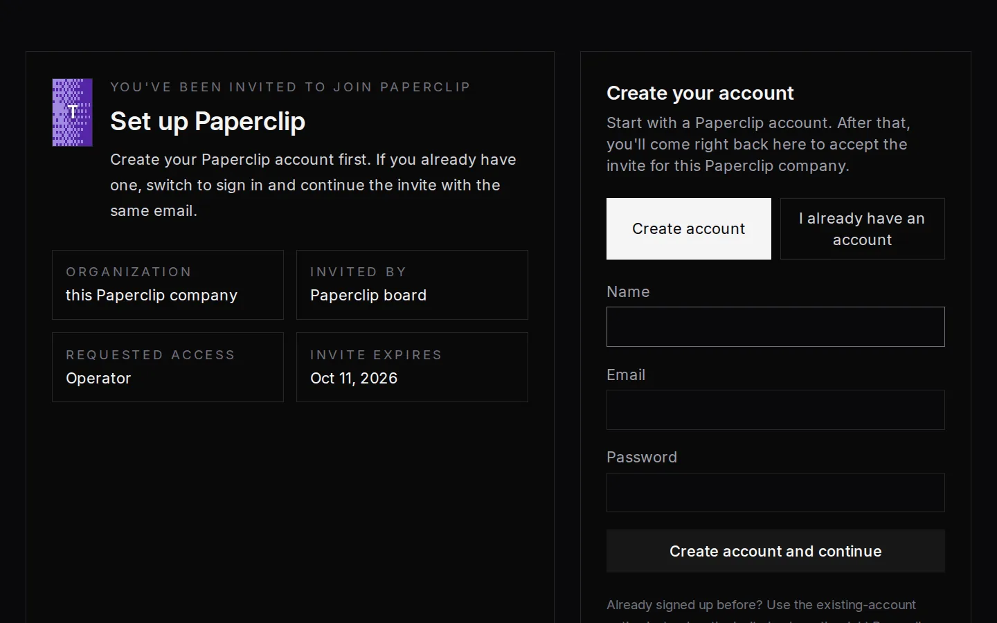 Sign in or create the first account on your dedicated instance