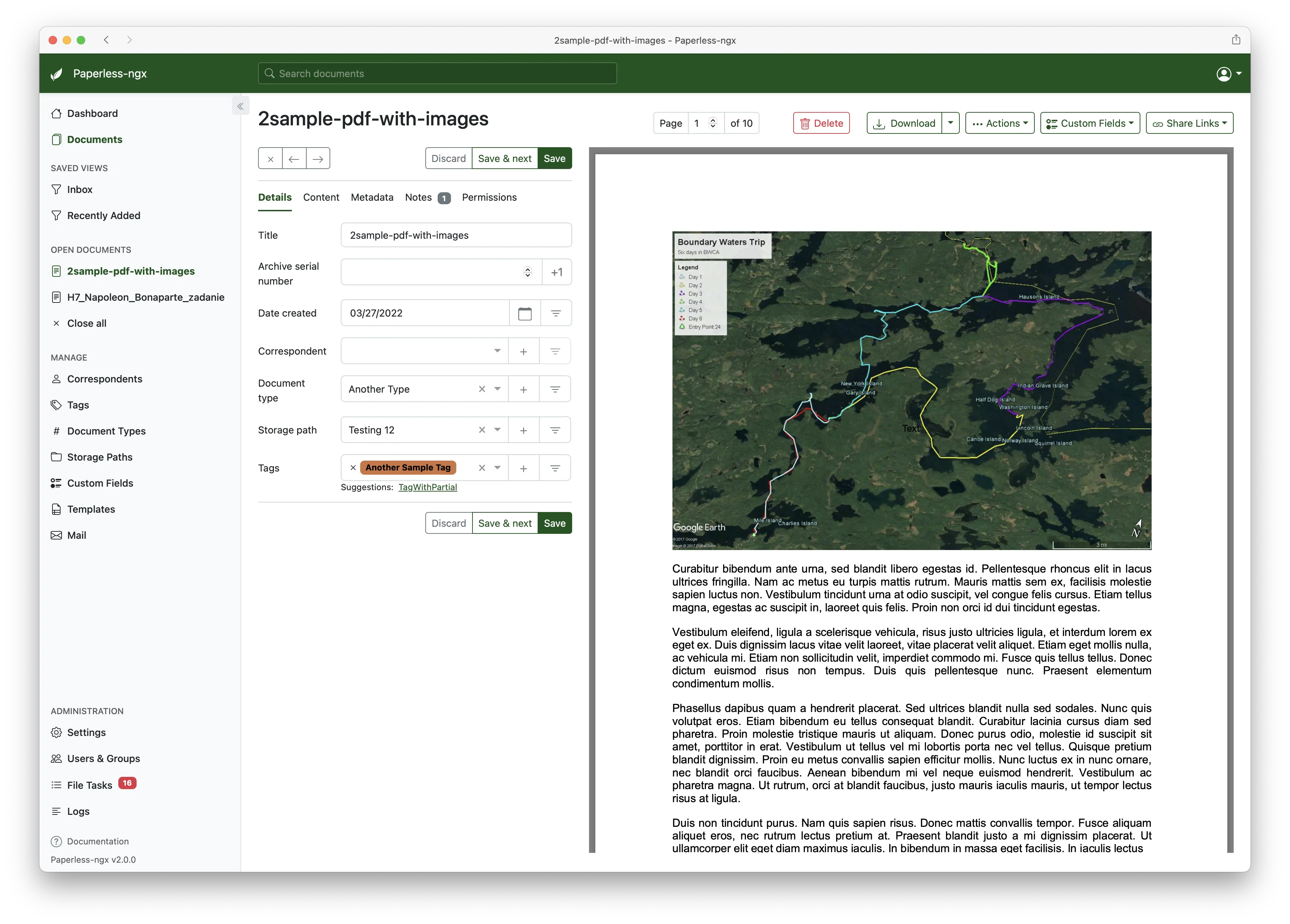 Every document is OCR'd, tagged and given a correspondent and type