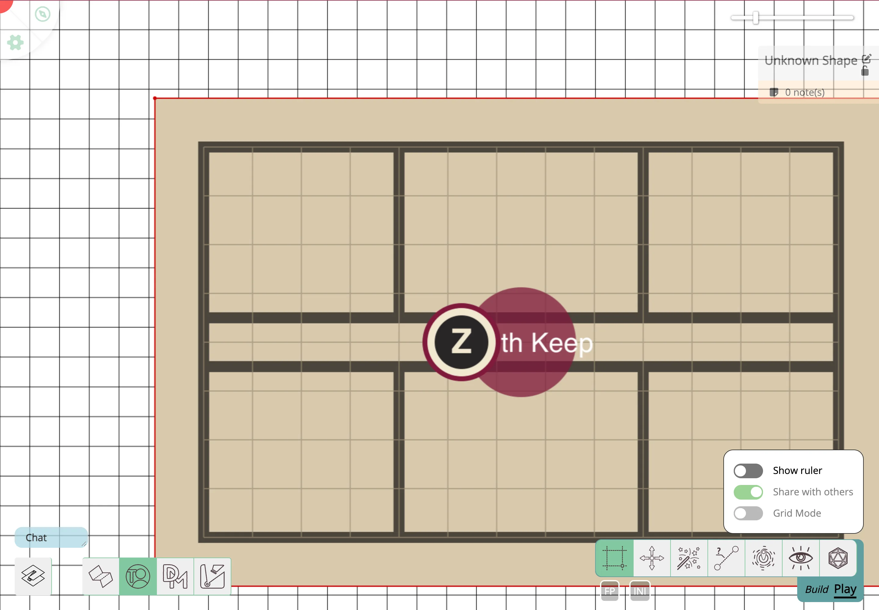 Run a tabletop session on a shared battlemap with tokens and player vision.