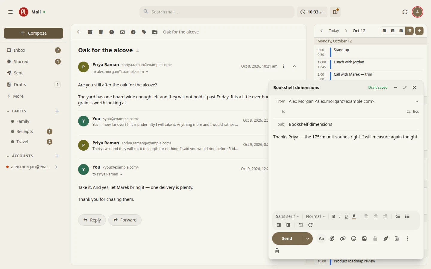 Compose with rich text, recipients, and attachments