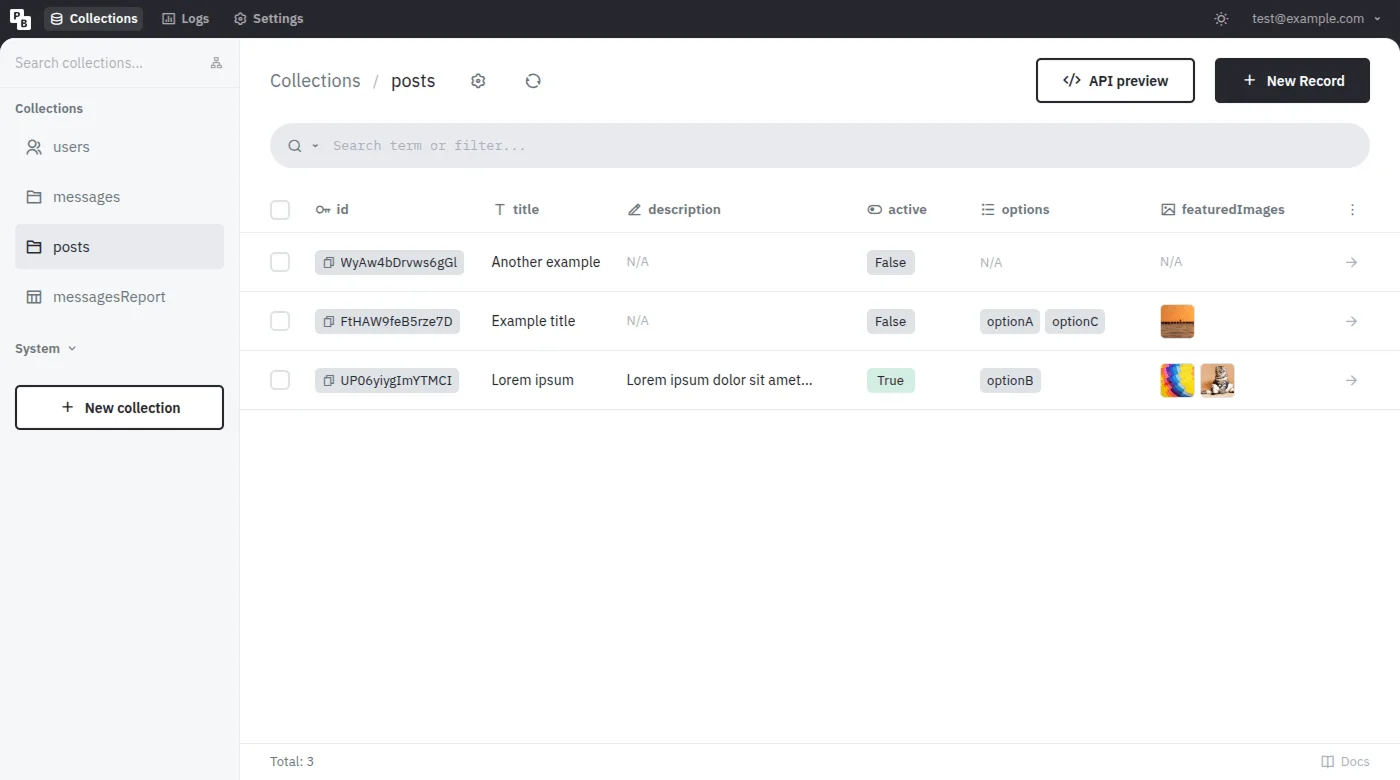 Manage your data through the collections dashboard