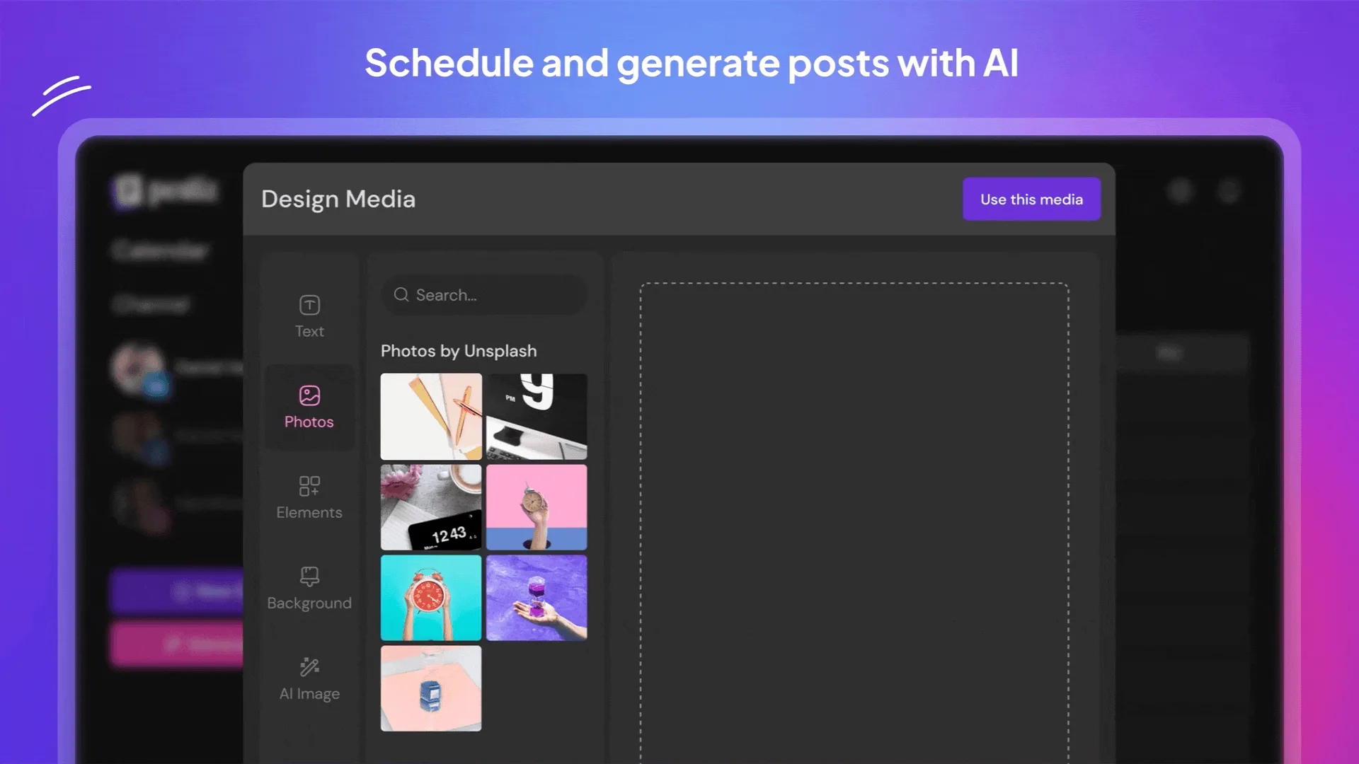 Design and compose posts once, with AI assistance and a built-in media editor
