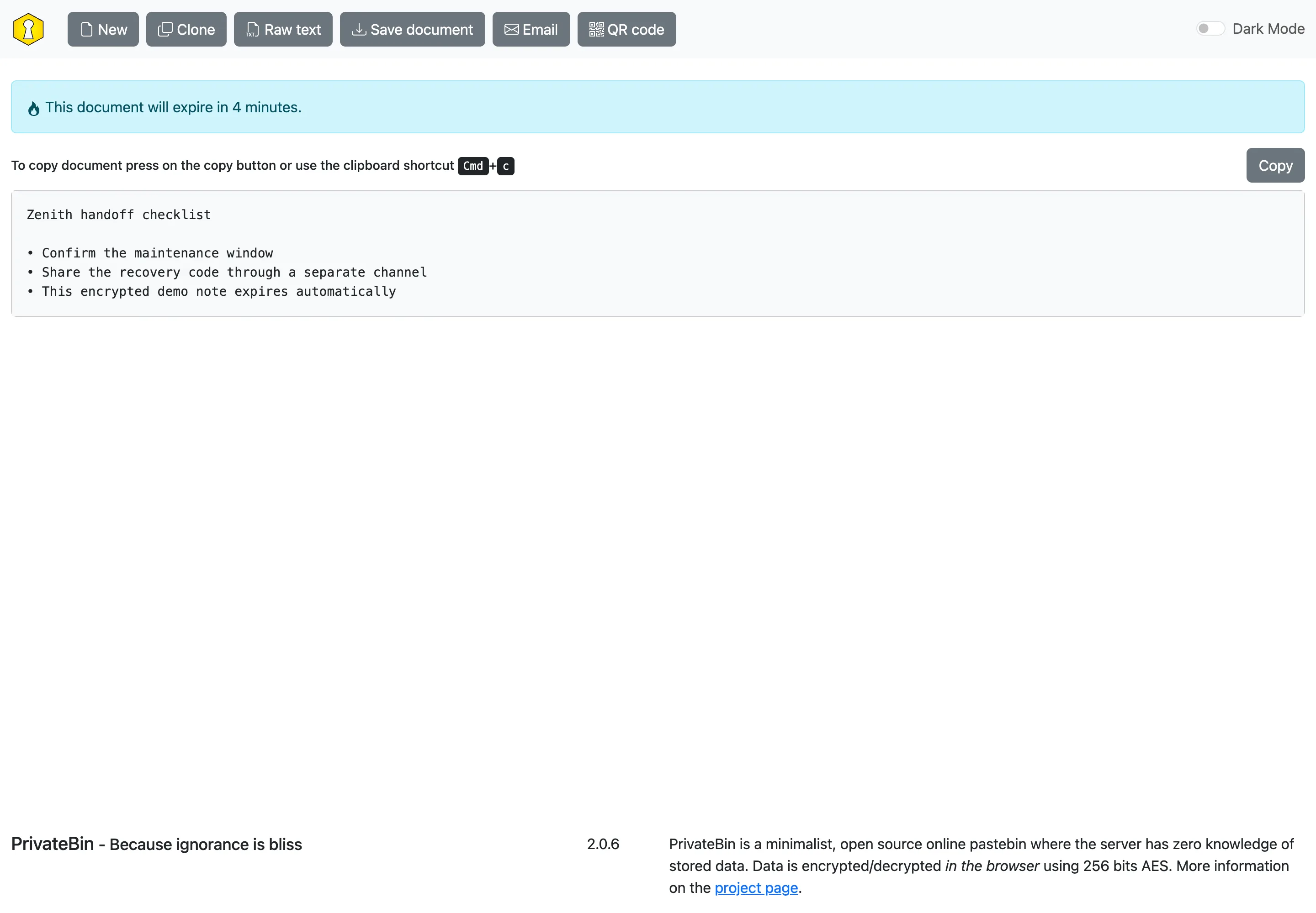 Open a shared encrypted note in a separate browser and confirm its contents are decrypted only for the recipient.