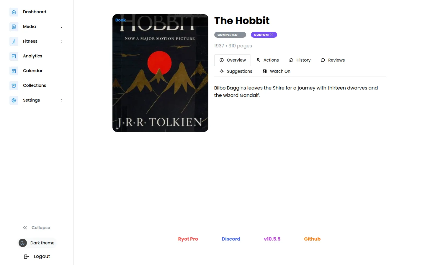 View The Hobbit's cover, description, page count, and completion status.