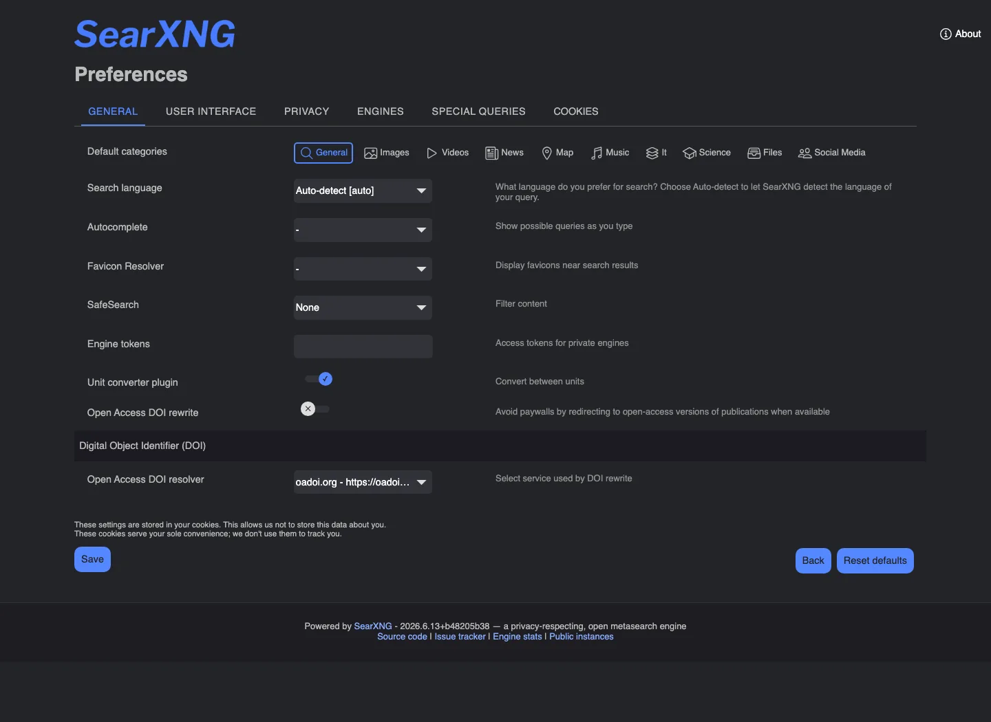Preferences: pick engines, themes, and result languages