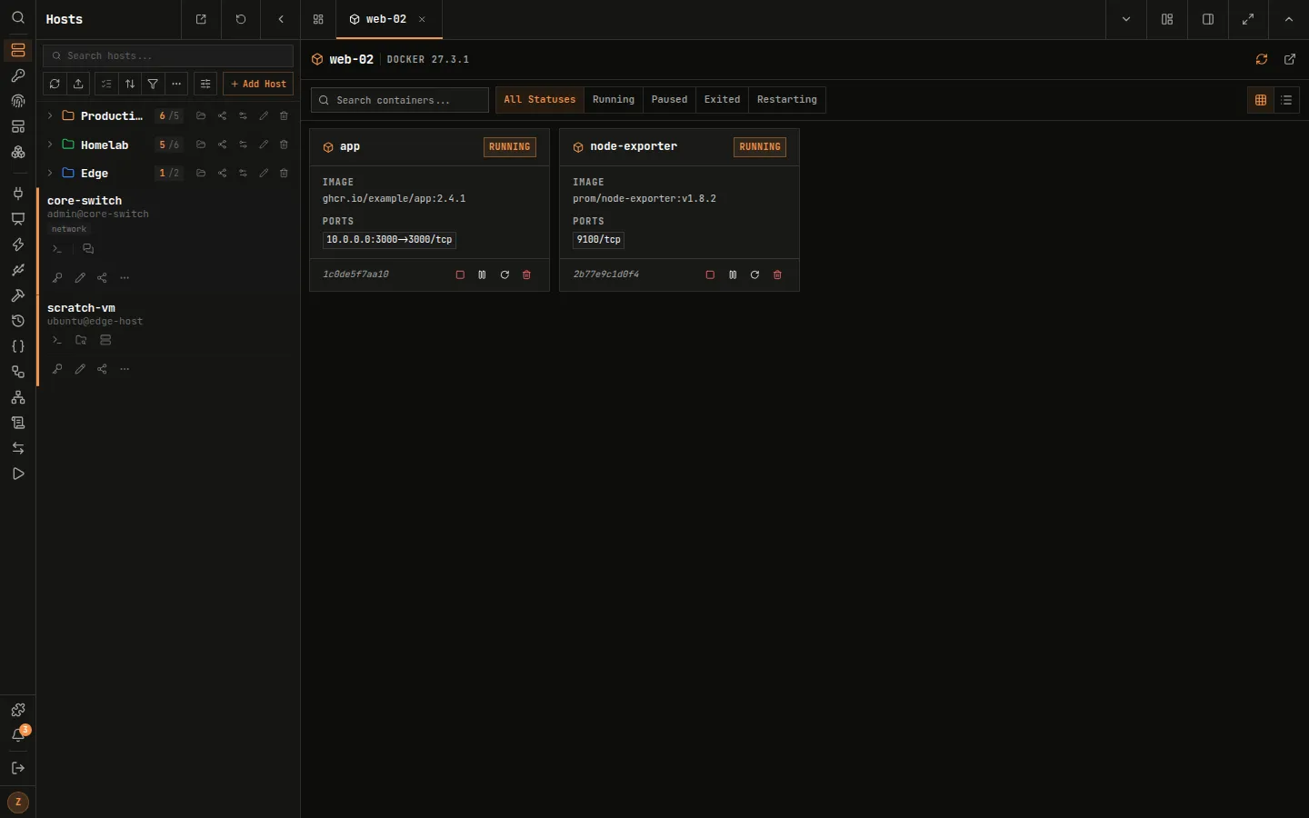 Inspect and manage Docker containers on connected hosts