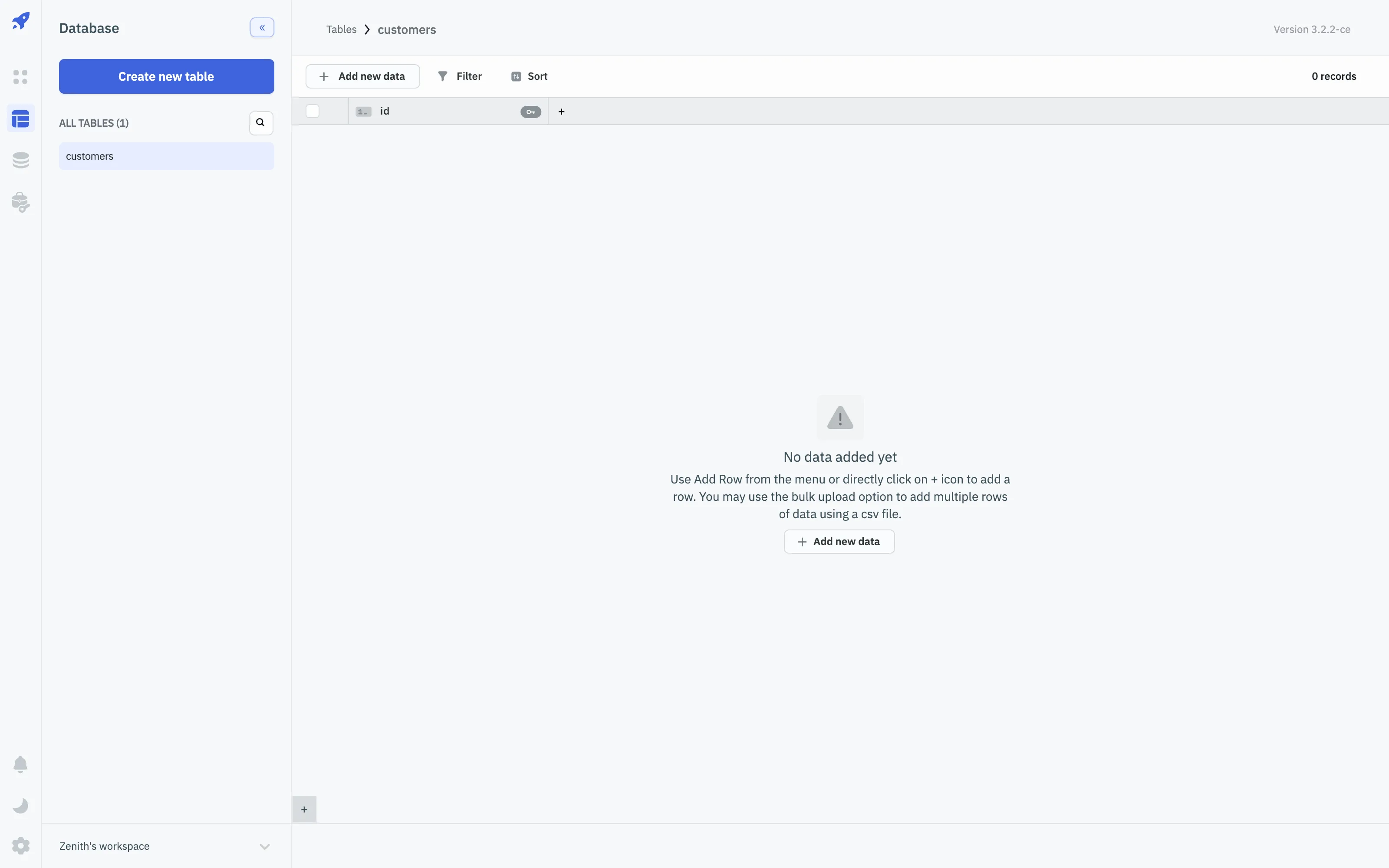 Built-in ToolJet Database for creating tables and backing apps with no external database