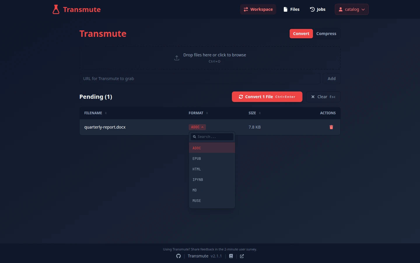 Pick a target format while your file is ready to convert