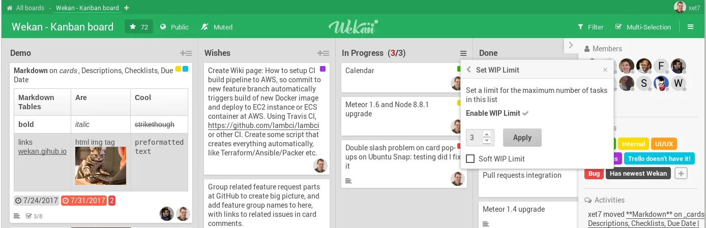 Boards: drag-and-drop cards across lists and swimlanes